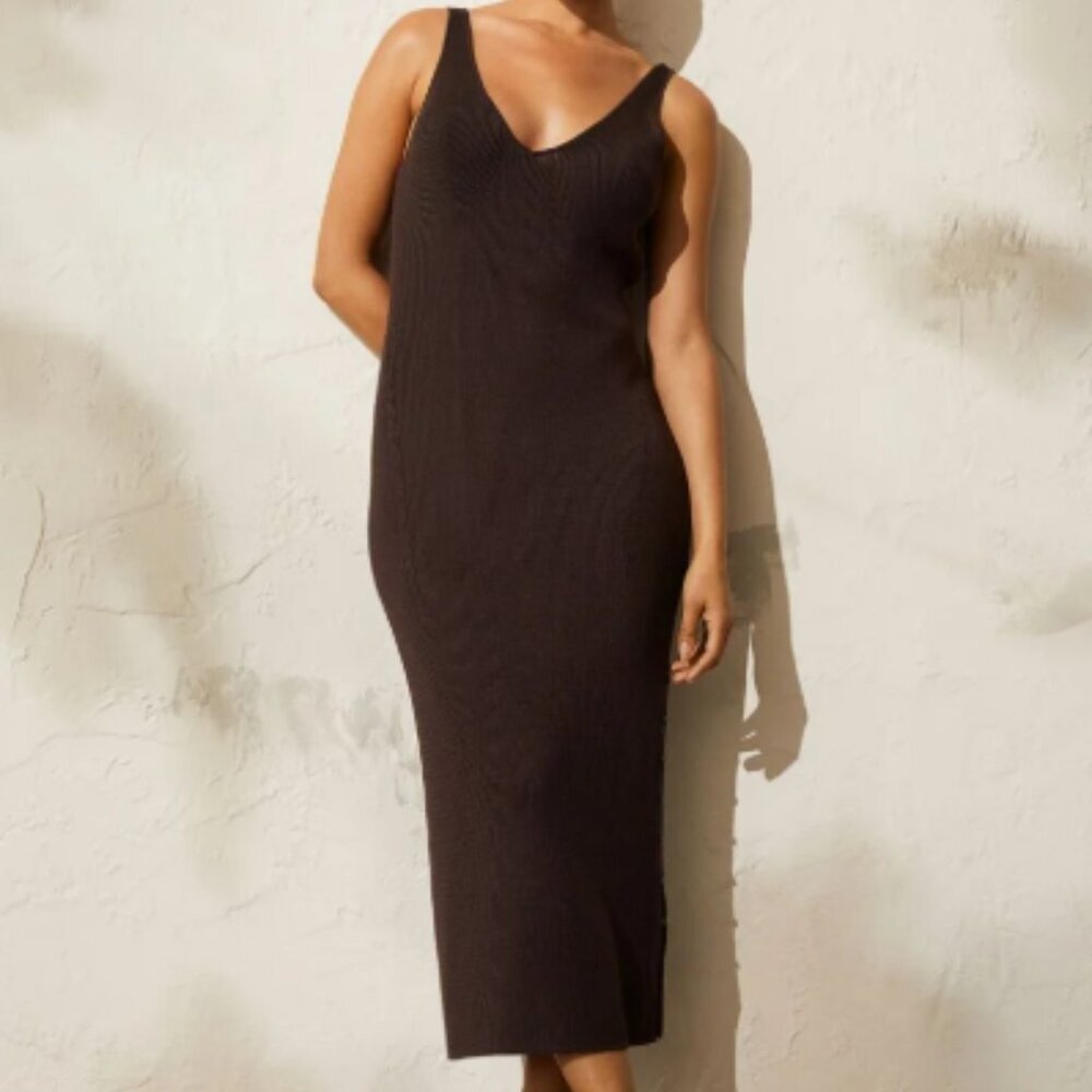 H&M Sleeveless V-Neck Midi Dress in Dark Brown